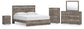 Cama Ralinksi King con cabecero, tocador con espejo, cómoda y mesita de noche