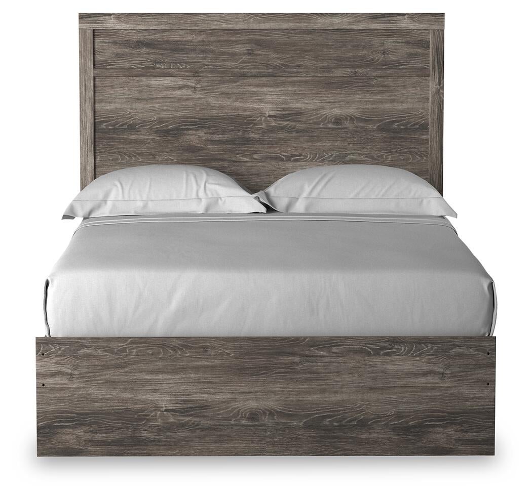 Cama Ralinksi de tamaño completo con tocador con espejo, cómoda y mesita de noche