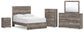 Cama Ralinksi de tamaño completo con tocador con espejo, cómoda y mesita de noche