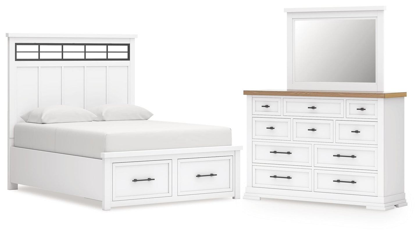 Cama Ashbryn King con almacenamiento y tocador con espejo