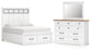 Cama Ashbryn King con almacenamiento y tocador con espejo