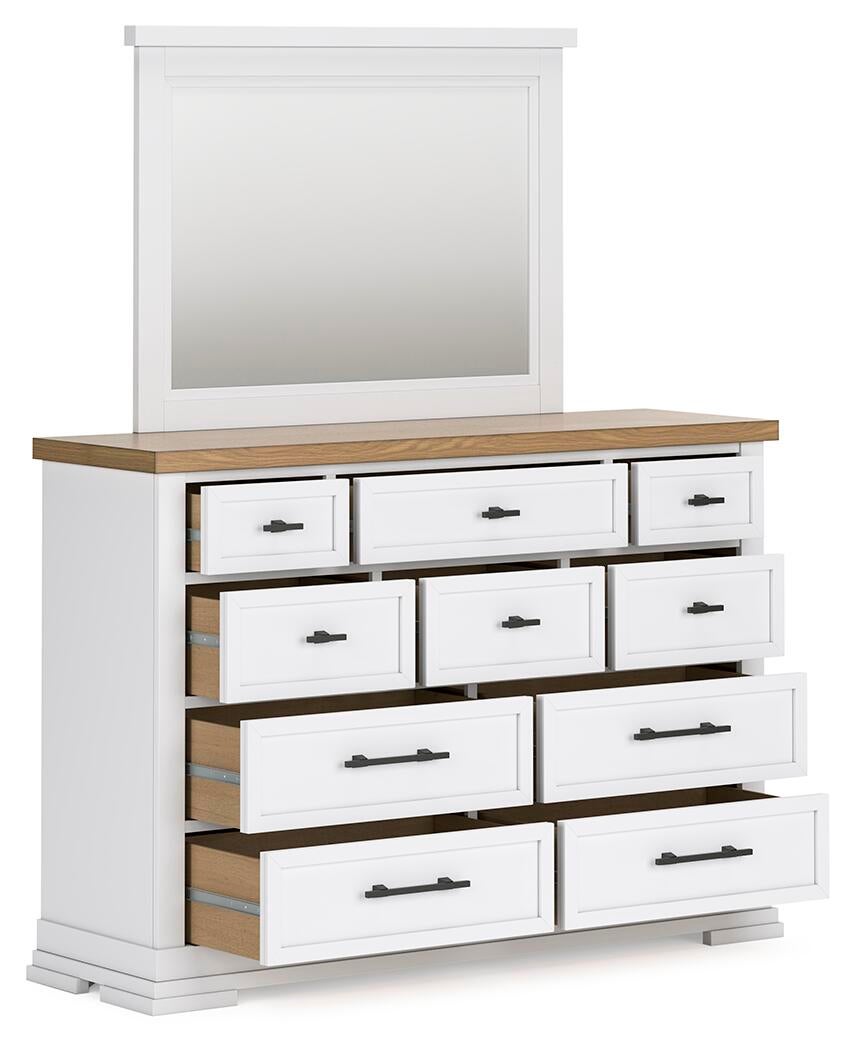 Cama Ashbryn King con almacenamiento y tocador con espejo