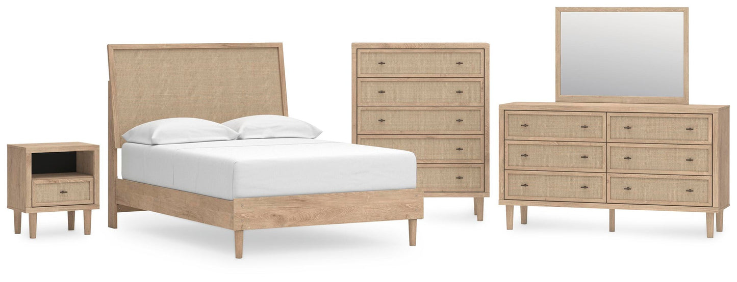 Cama Cielden de tamaño completo con tocador con espejo, cómoda y mesita de noche