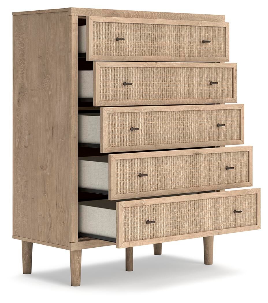 Cama Cielden de tamaño completo con tocador con espejo, cómoda y mesita de noche