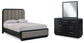 Cama tapizada Rowanbeck tamaño Queen con tocador con espejo