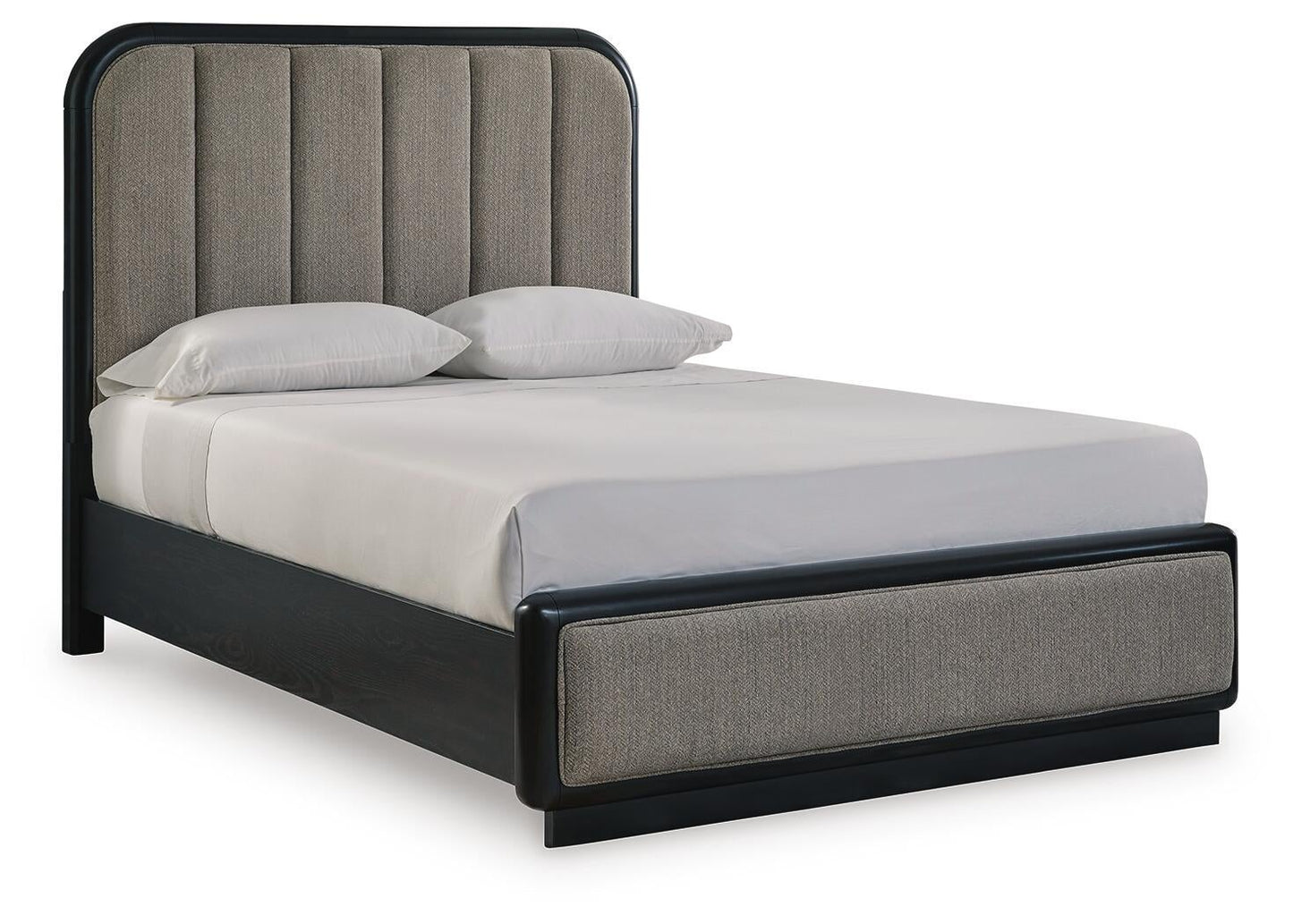 Cama tapizada Rowanbeck tamaño Queen con tocador con espejo