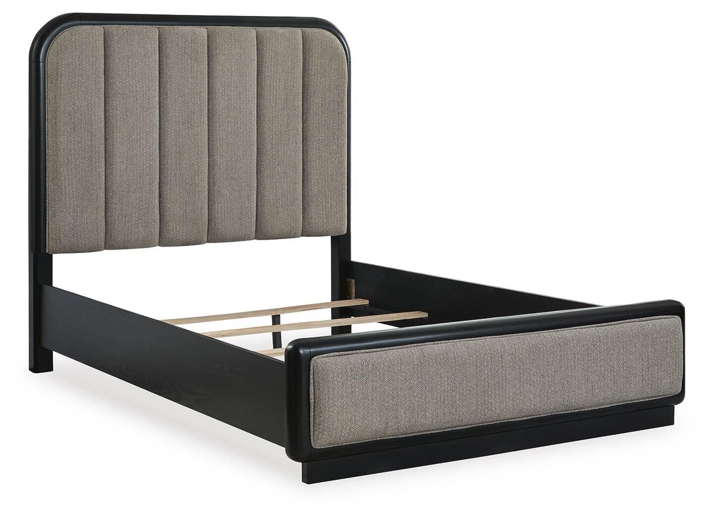 Cama tapizada Rowanbeck tamaño Queen con tocador con espejo