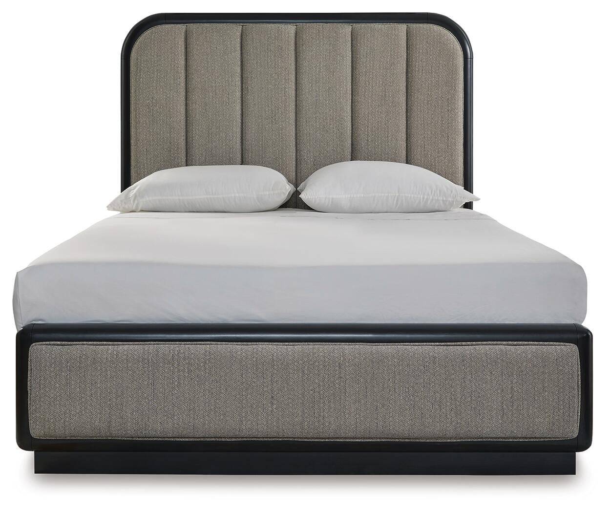 Cama tapizada Rowanbeck tamaño Queen con tocador con espejo