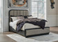 Cama tapizada Rowanbeck tamaño Queen con tocador con espejo