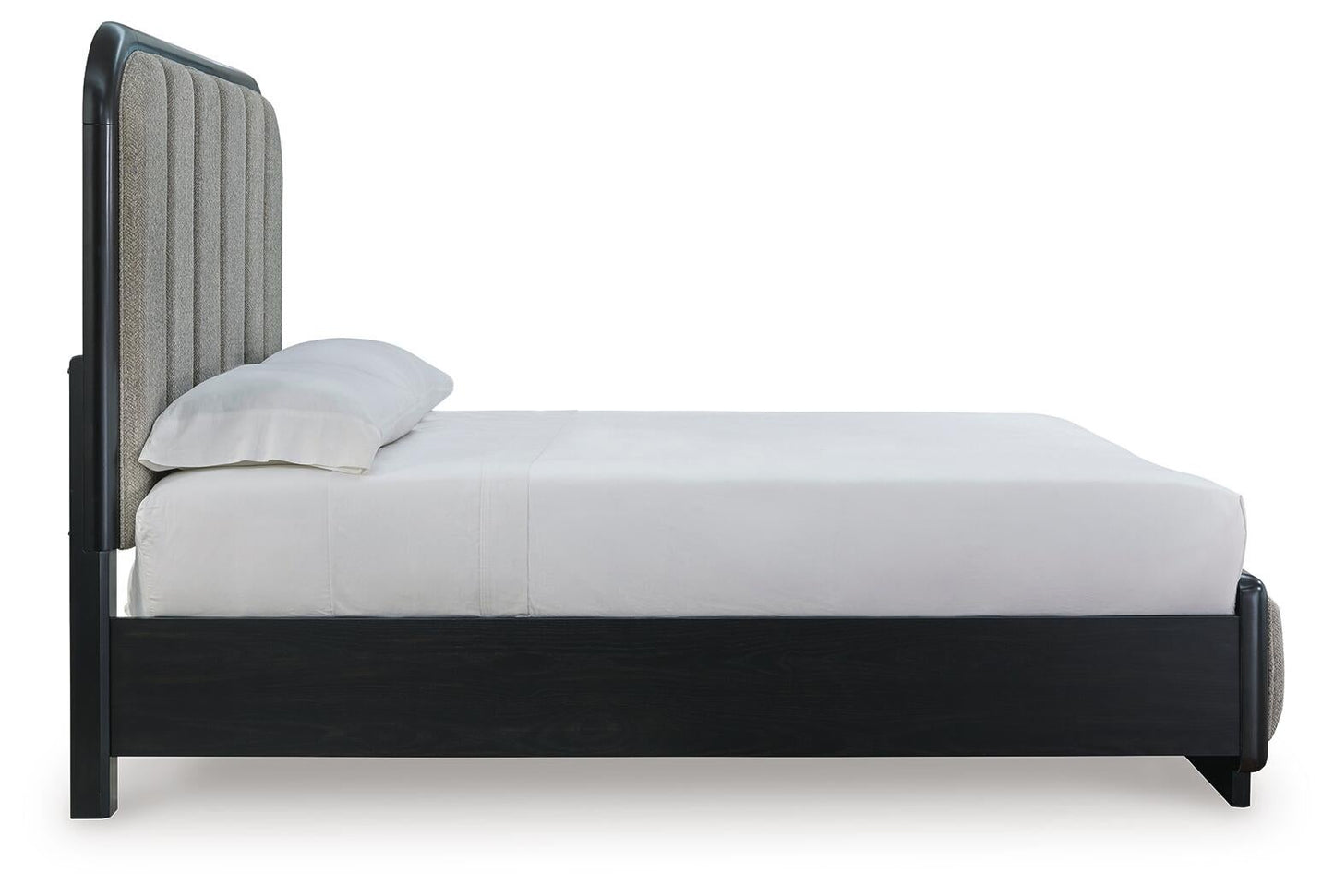 Cama tapizada Rowanbeck tamaño Queen con tocador con espejo