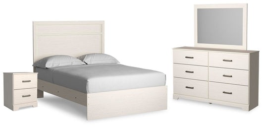 Cama Stelsie de tamaño completo con tocador con espejo y mesita de noche