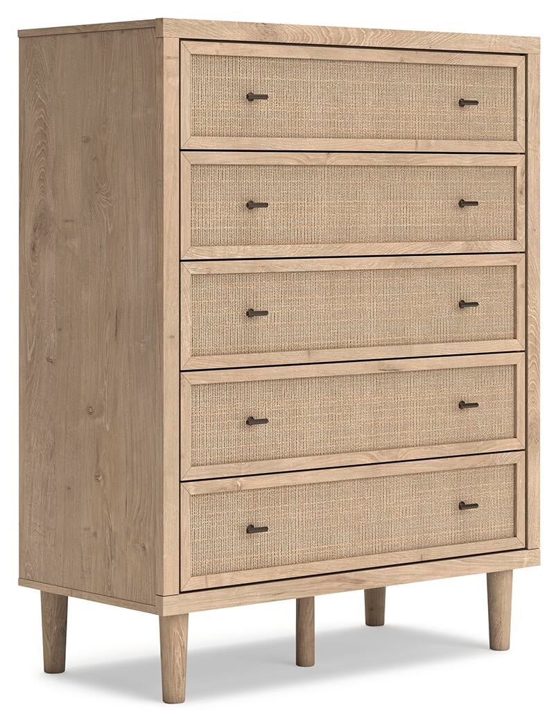 Cama Cielden de cuerpo entero tapizada con tocador con espejo, cómoda y mesita de noche