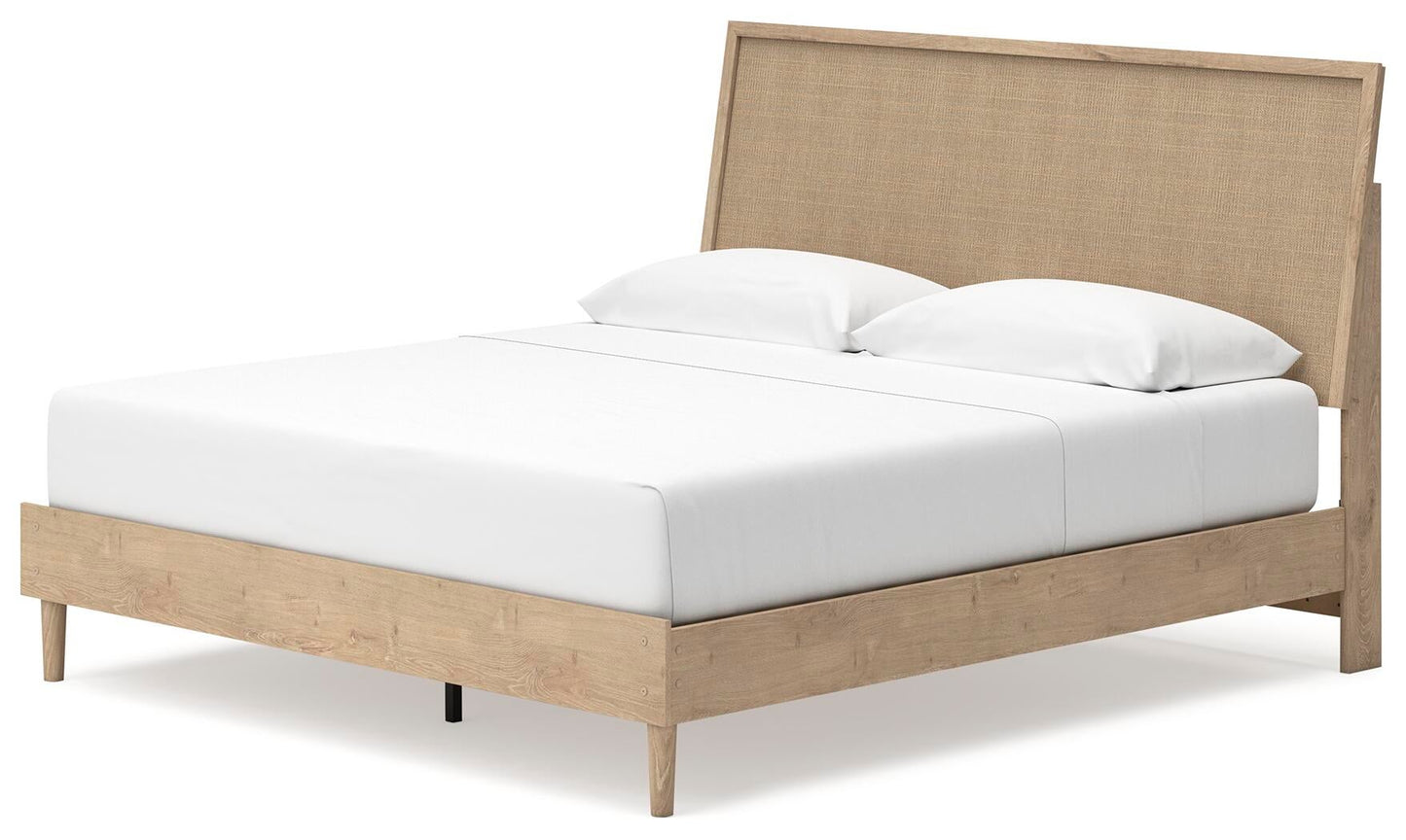 Cama Cielden tamaño king con cabecero, tocador con espejo, cómoda y mesita de noche
