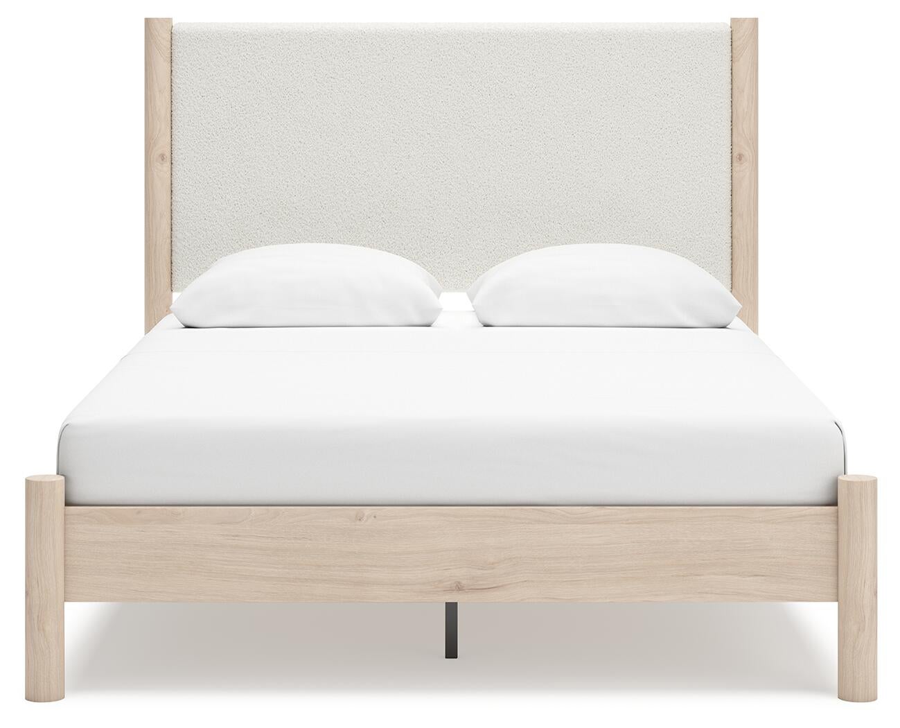 Cama Cadmori Queen tapizada con cabecero, tocador con espejo y mesita de noche