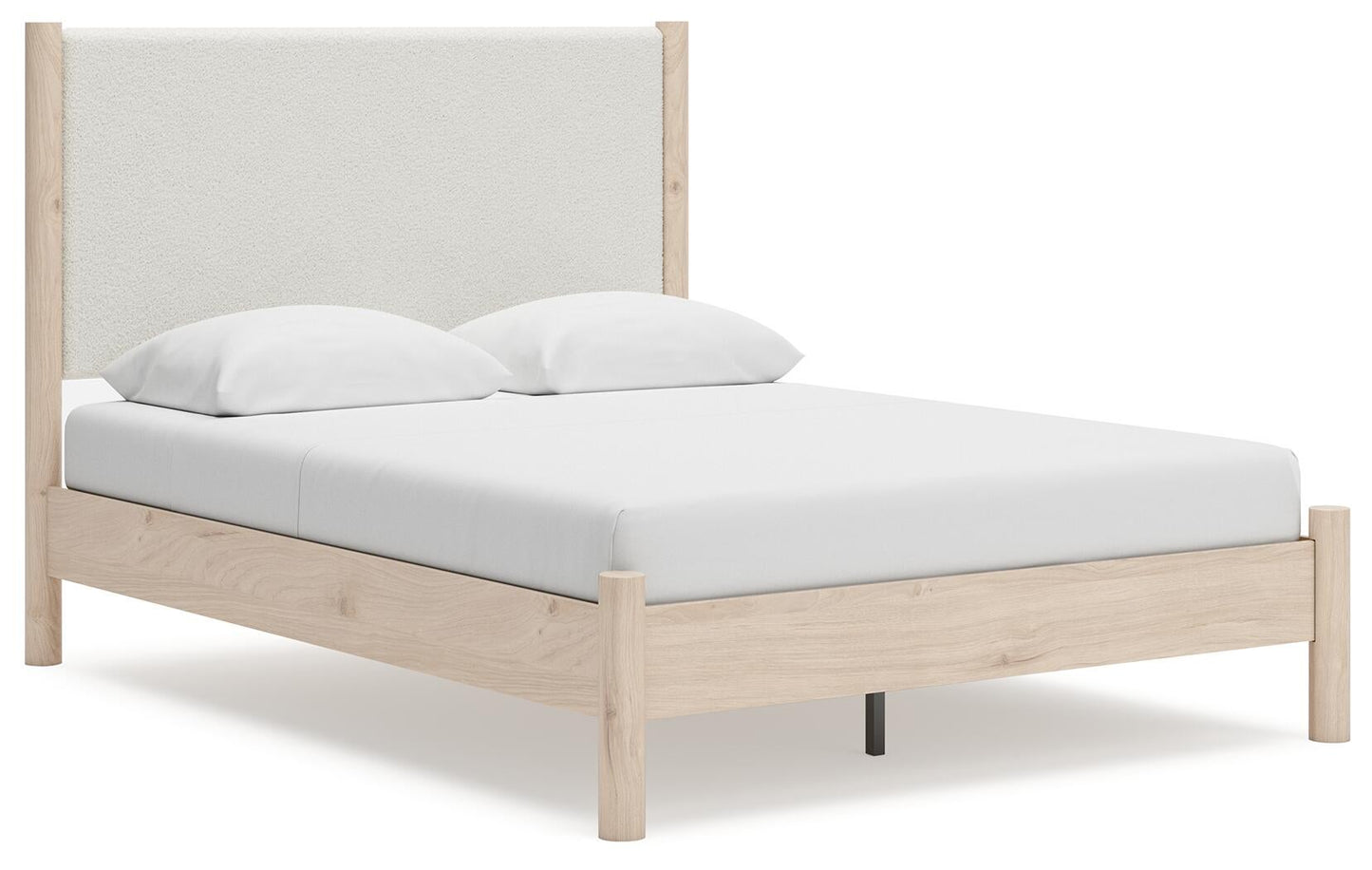 Cama Cadmori Queen tapizada con cabecero, tocador con espejo y mesita de noche