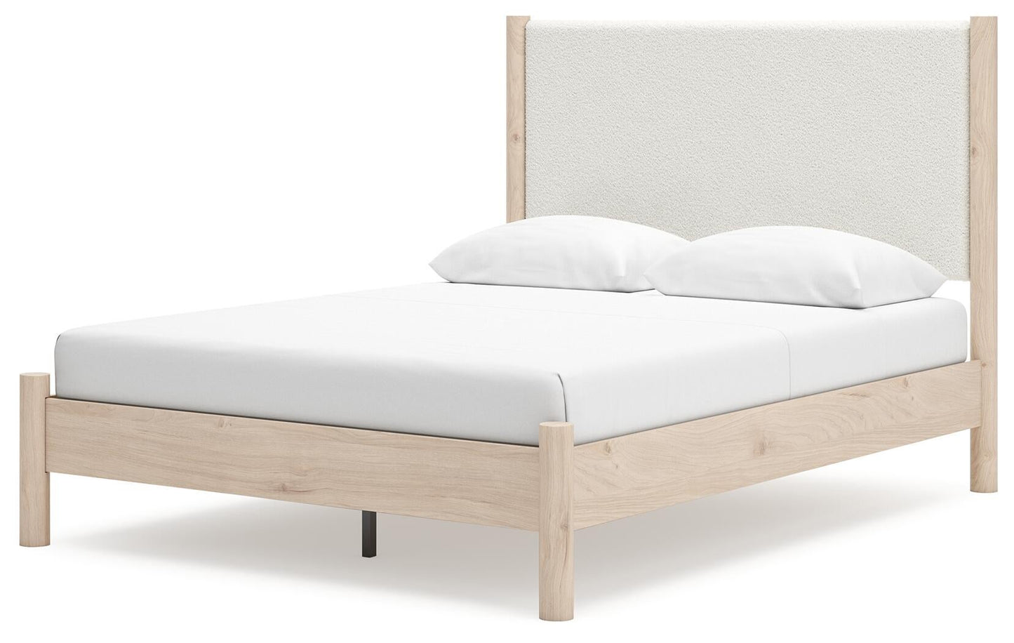 Cama Cadmori Queen tapizada con cabecero, tocador con espejo y mesita de noche