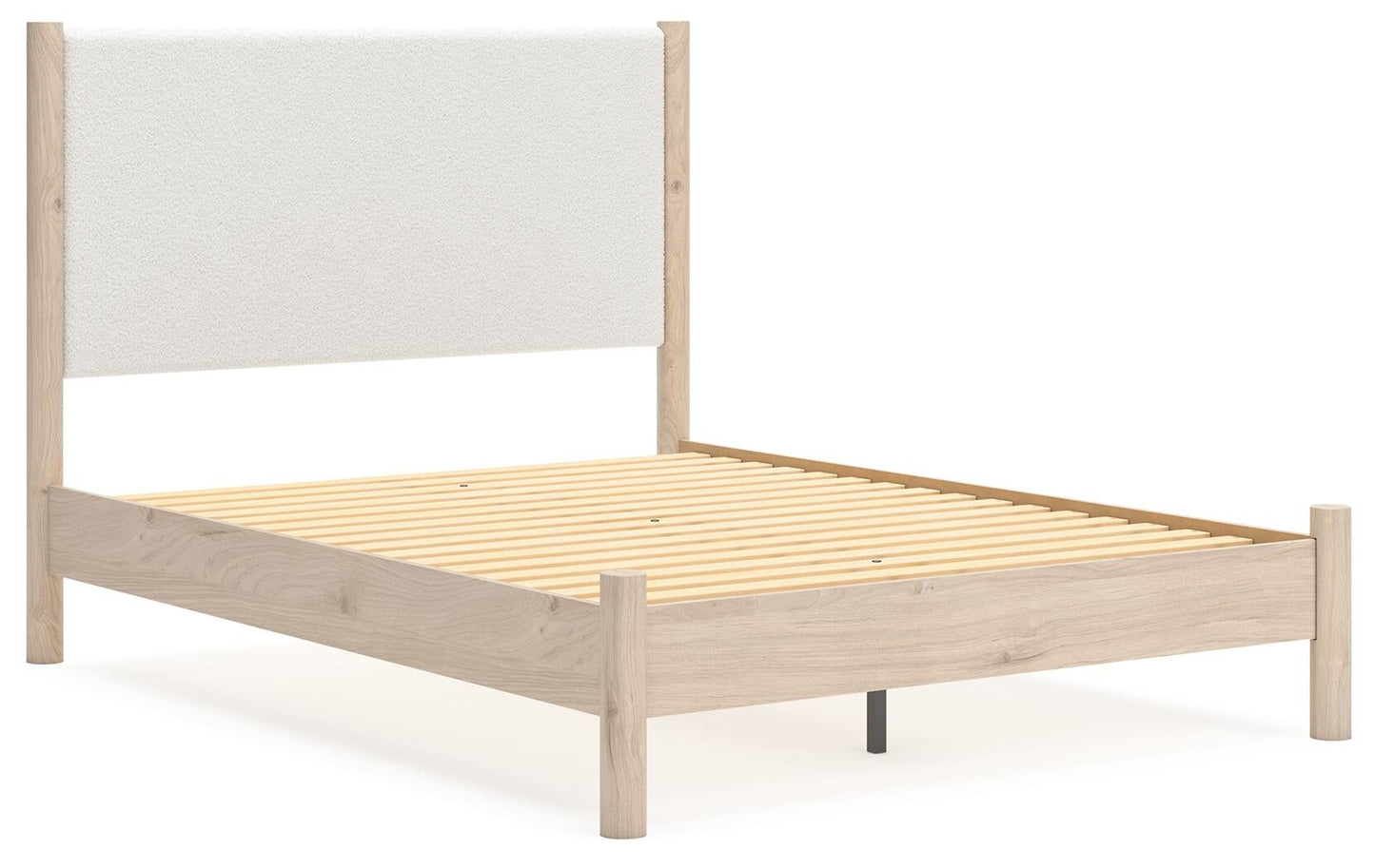 Cama Cadmori Queen tapizada con cabecero, tocador con espejo y mesita de noche
