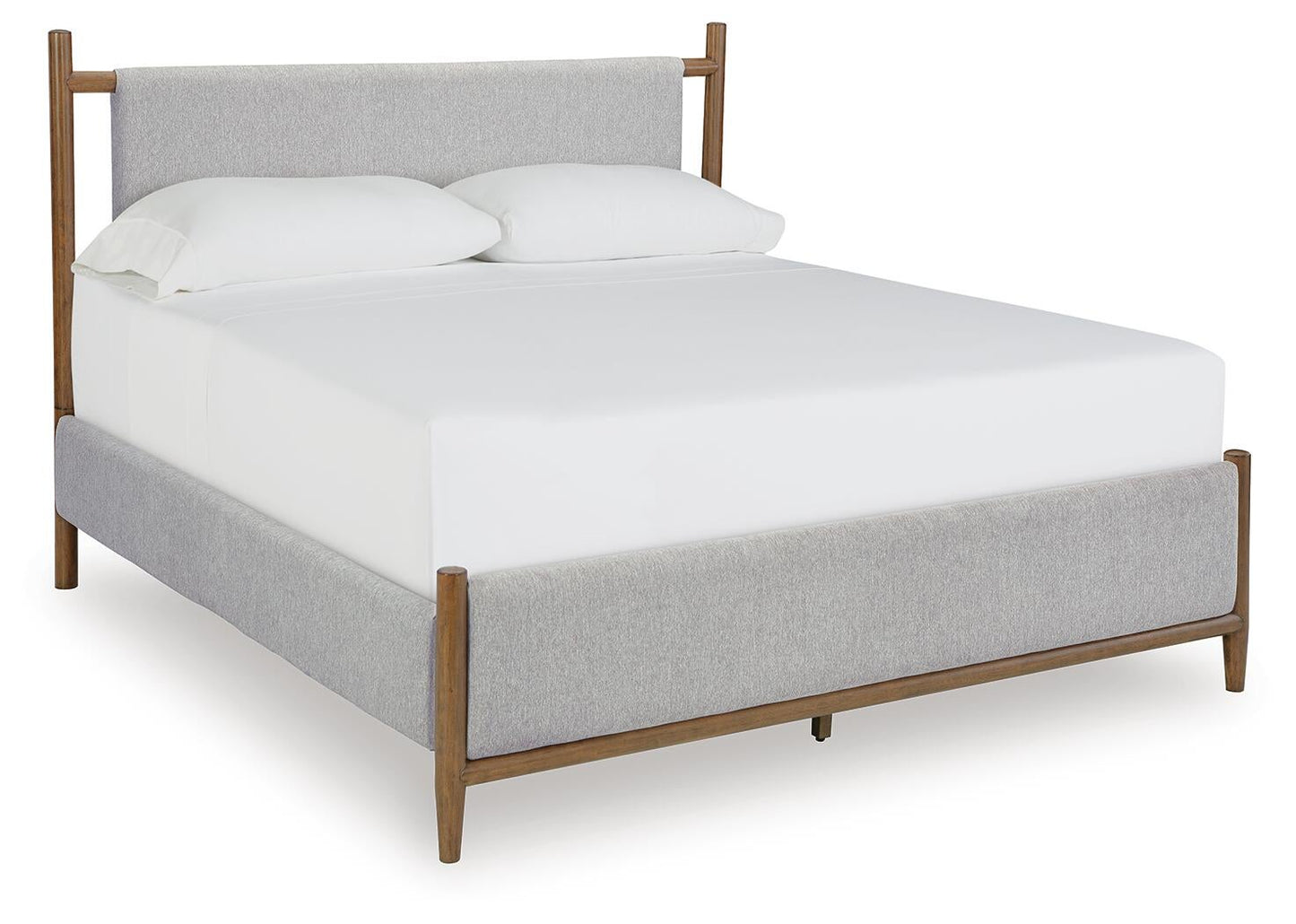 Cama tapizada Lyncott tamaño California King con tocador con espejo y mesita de noche