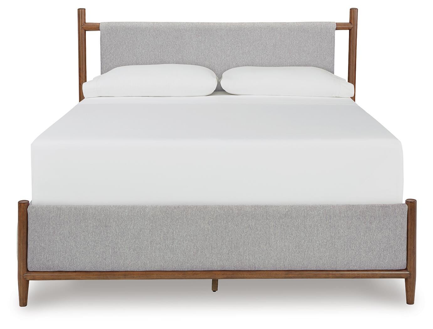 Cama tapizada Lyncott tamaño California King con tocador con espejo y mesita de noche