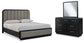 Cama tapizada Rowanbeck tamaño California King con tocador con espejo