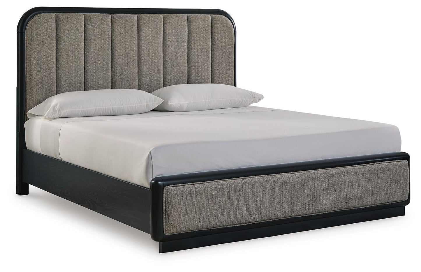 Cama tapizada Rowanbeck tamaño California King con tocador con espejo