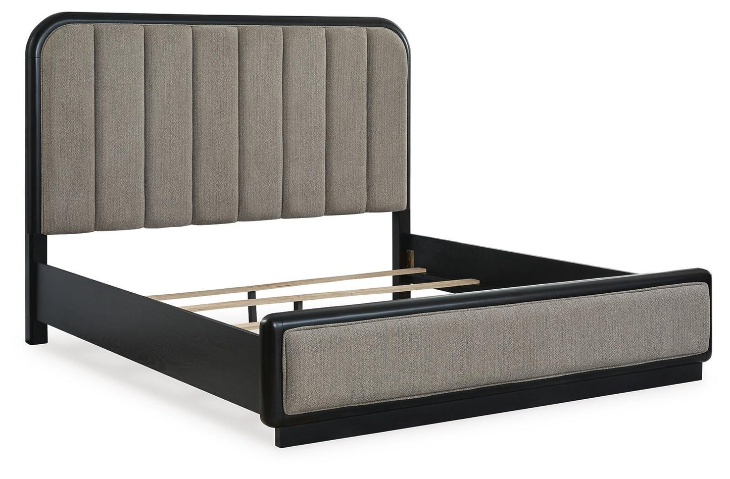 Cama tapizada Rowanbeck tamaño California King con tocador con espejo