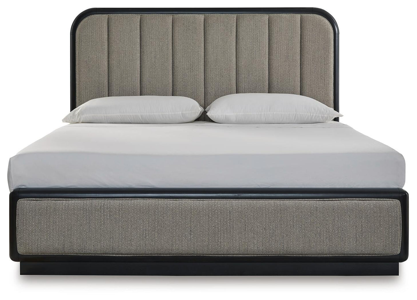 Cama tapizada Rowanbeck tamaño California King con tocador con espejo