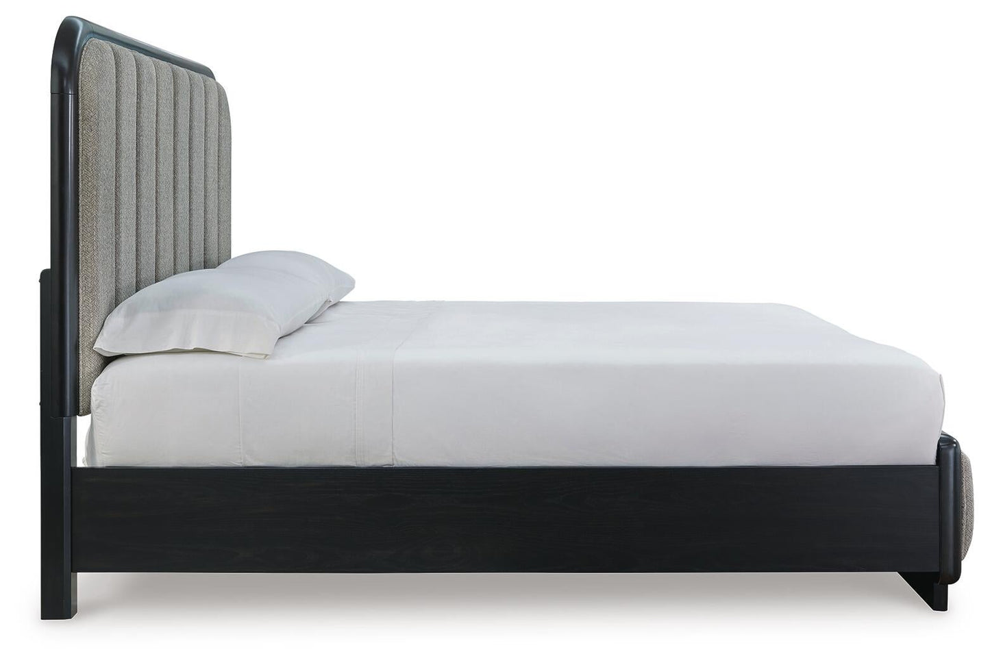 Cama tapizada Rowanbeck tamaño California King con tocador con espejo