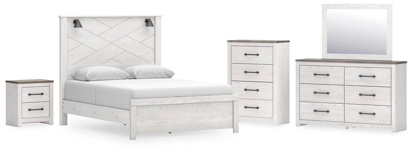 Cama Gerridan tamaño Queen con cabecero, tocador con espejo, cómoda y mesita de noche