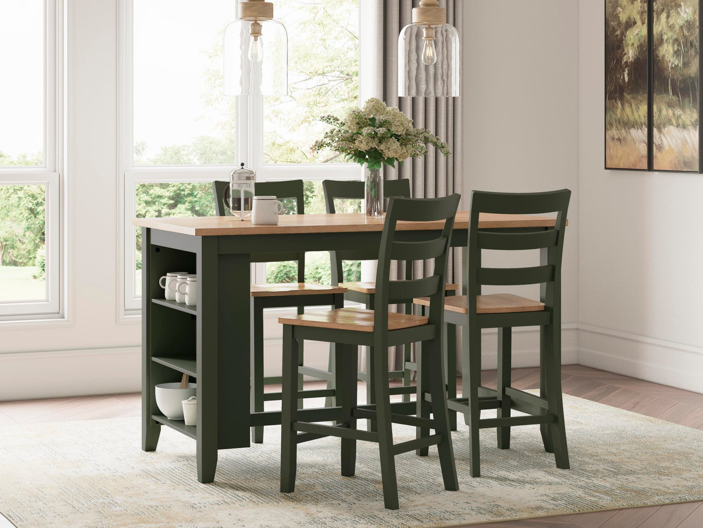 Mesa de comedor Gesthaven de altura de mostrador y 4 taburetes de bar