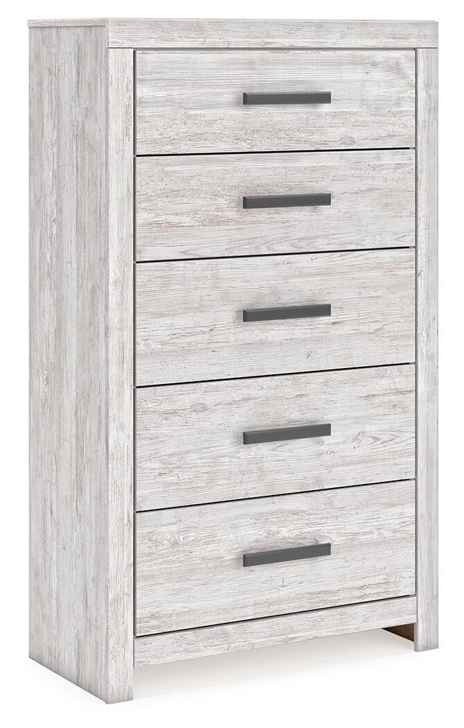 Cama Cayboni tamaño King con cabecero, tocador con espejo, cómoda y mesita de noche