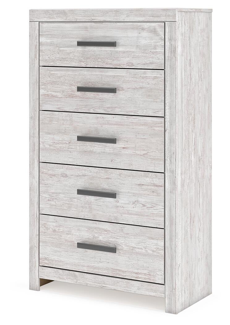 Cama Cayboni tamaño King con cabecero, tocador con espejo, cómoda y mesita de noche