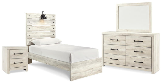 Cama doble Cambeck con tocador con espejo y mesita de noche