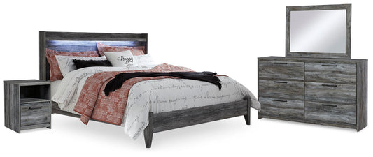 Cama Baystorm tamaño king con cabecero, tocador con espejo y mesita de noche