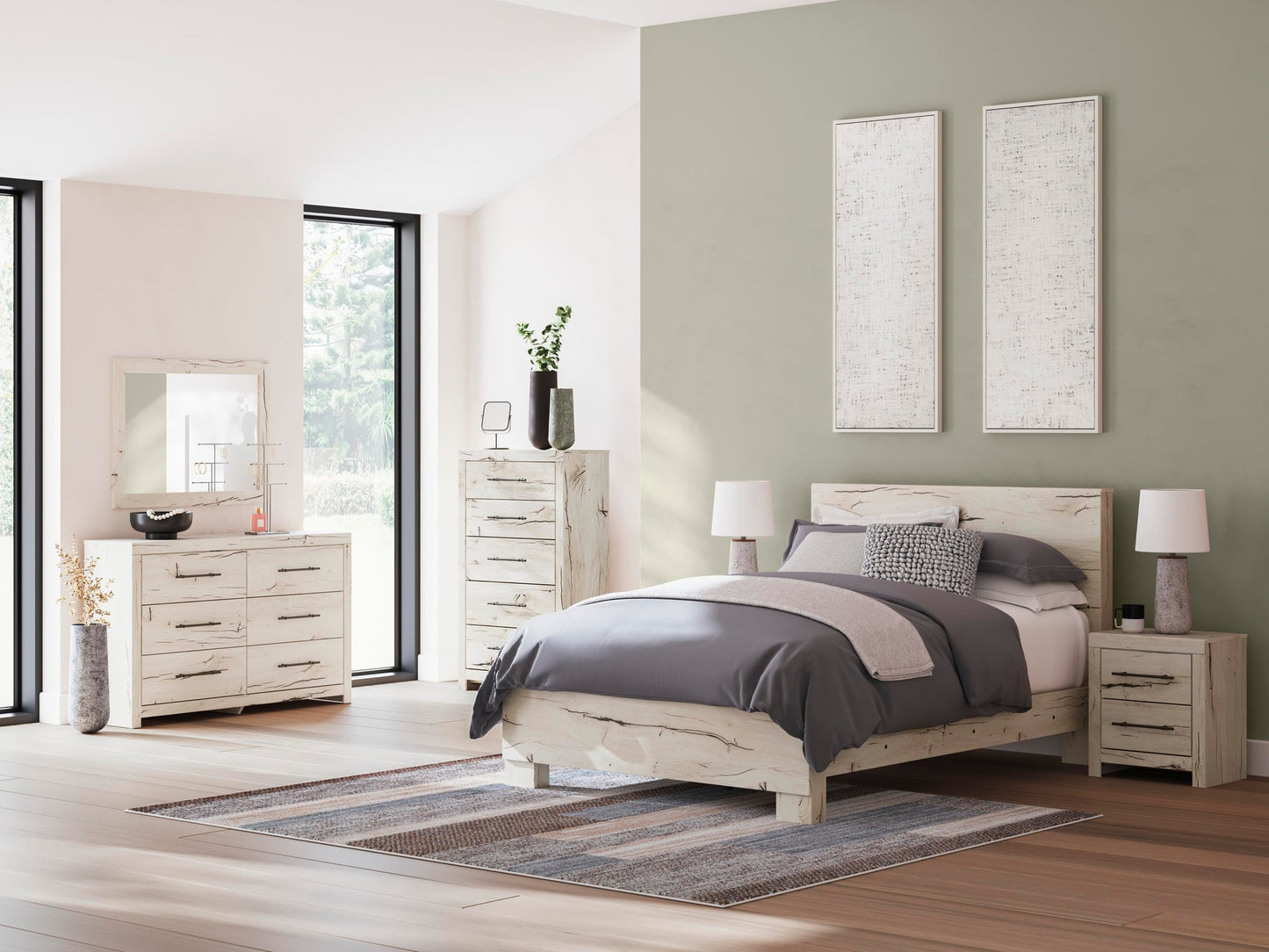 Cama Lawroy Queen con cabecero y tocador con espejo