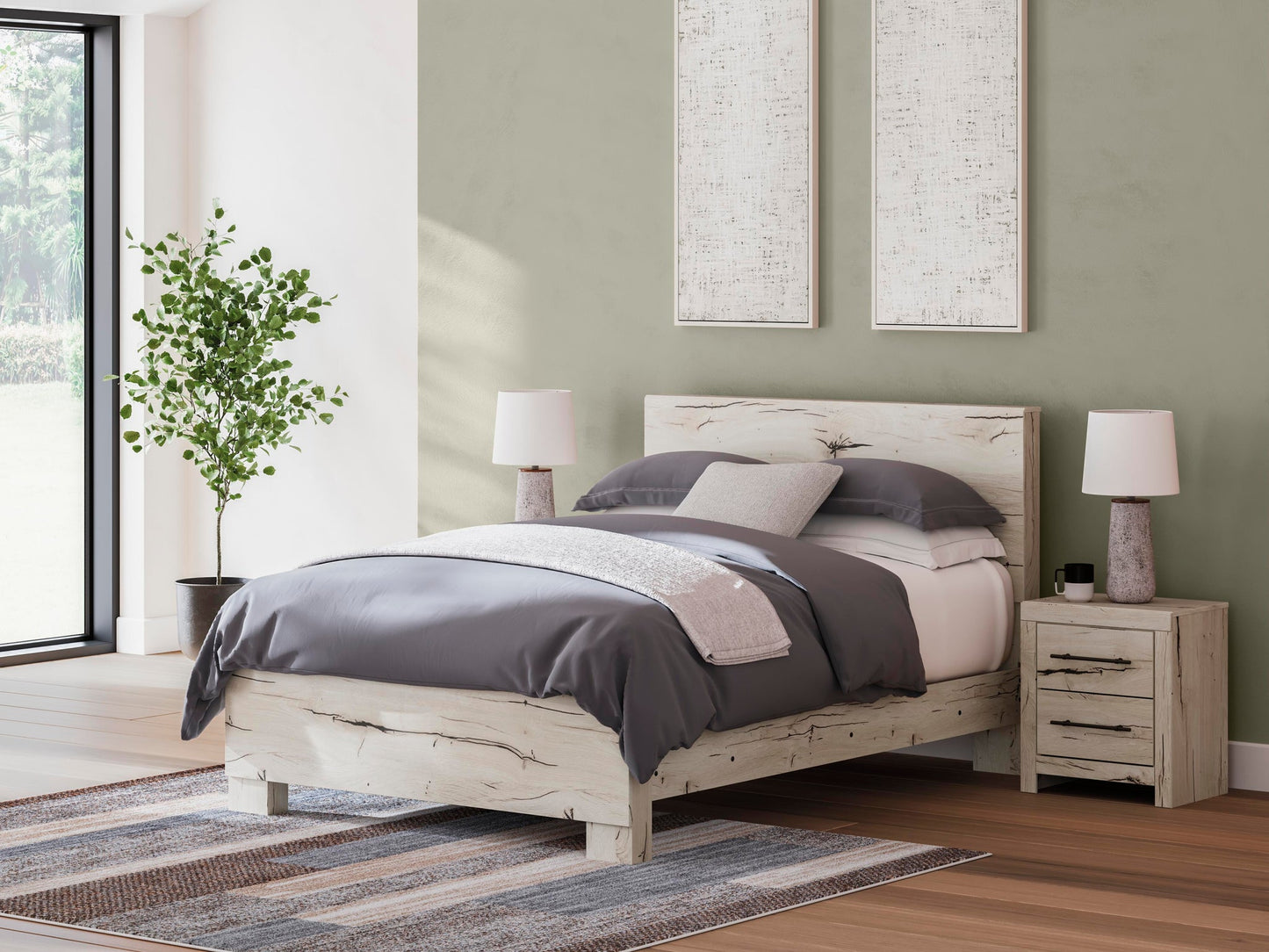 Cama Lawroy Queen con cabecero y tocador con espejo