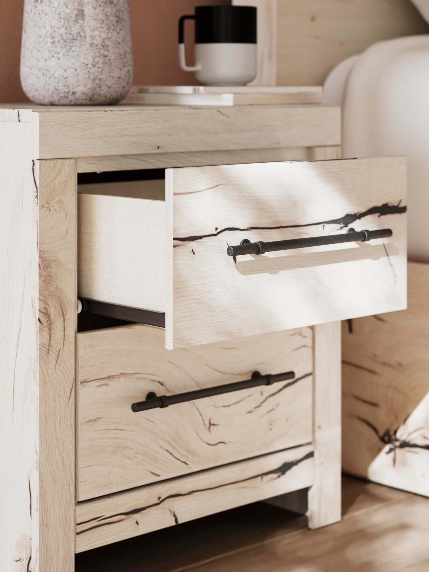 Lawroy Twin Panel Bed with Storage, Dresser, Mirror and Nightstand