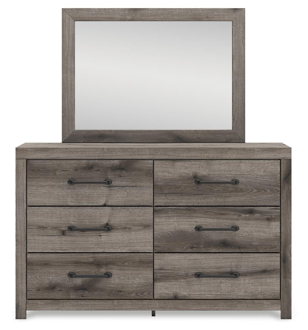 Graystorm Full Panel Bed with Storage, Dresser, Mirror and Nightstand