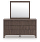 Pamytta Queen Upholstered Panel Platform Bed, Dresser and Mirror