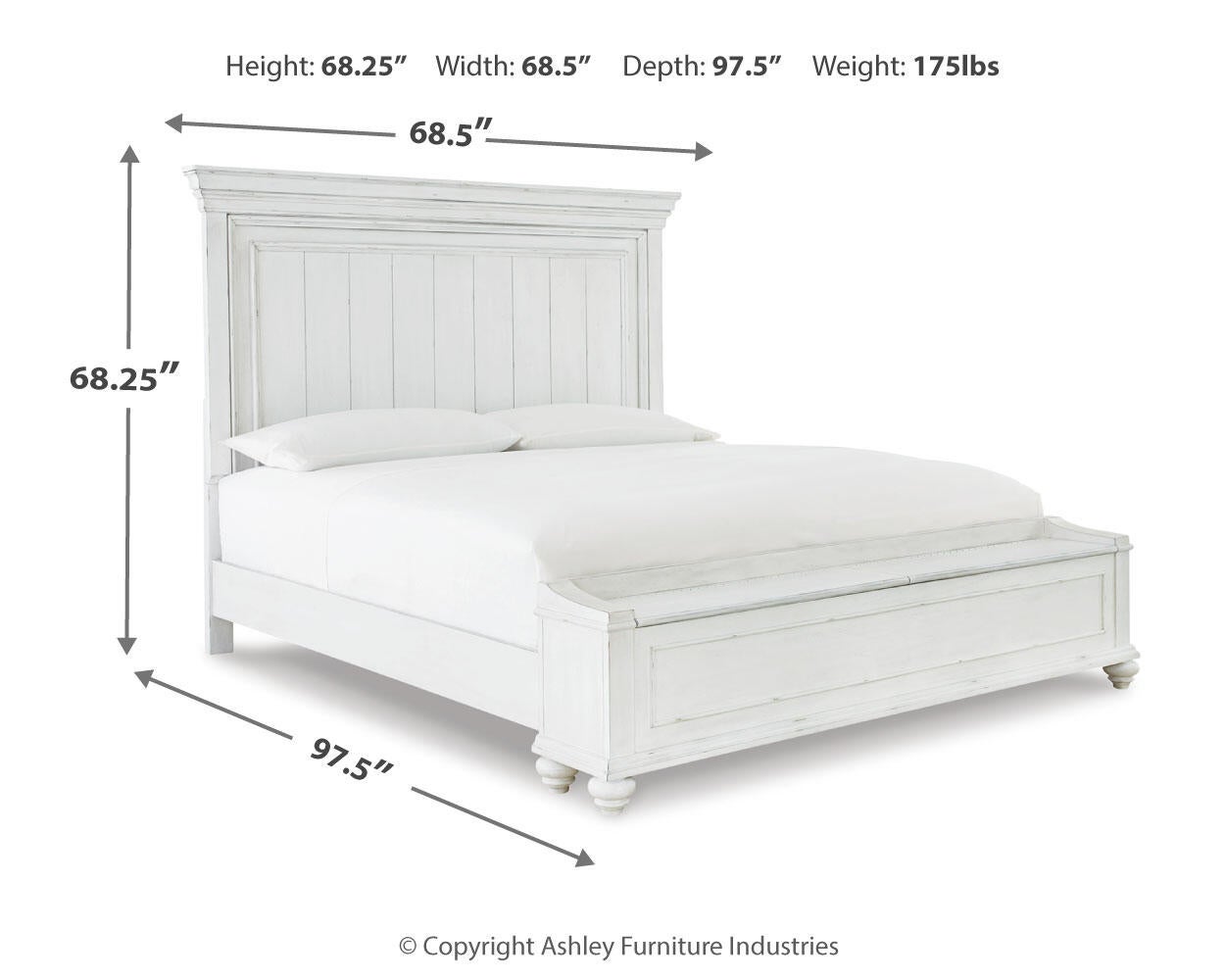 Cama Kanwyn Queen con cabecero y almacenaje, tocador con espejo, cómoda y mesita de noche