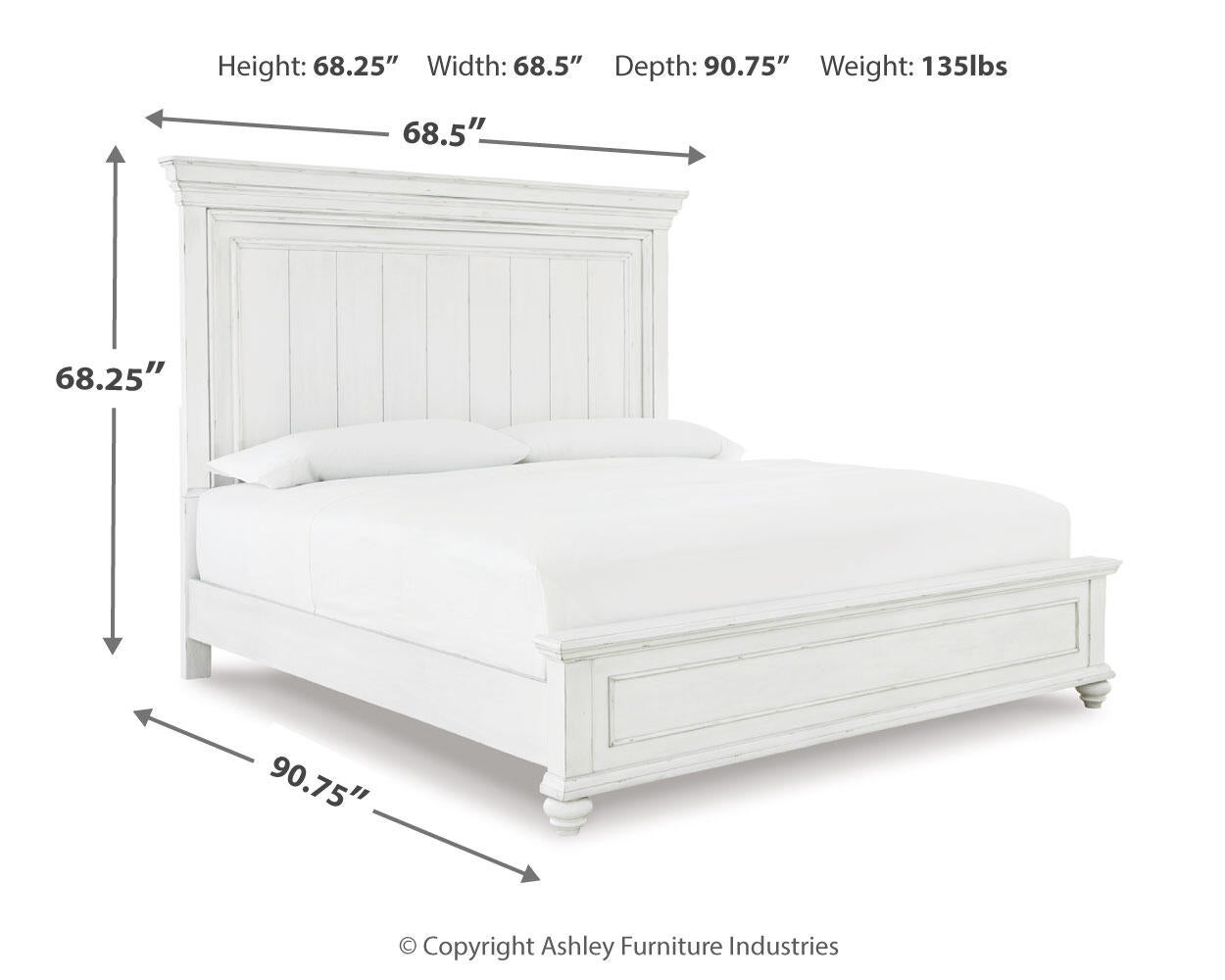 Cama Kanwyn Queen con cabecero, tocador con espejo, cómoda y mesita de noche