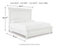 Cama Kanwyn Queen con cabecero, tocador con espejo, cómoda y mesita de noche