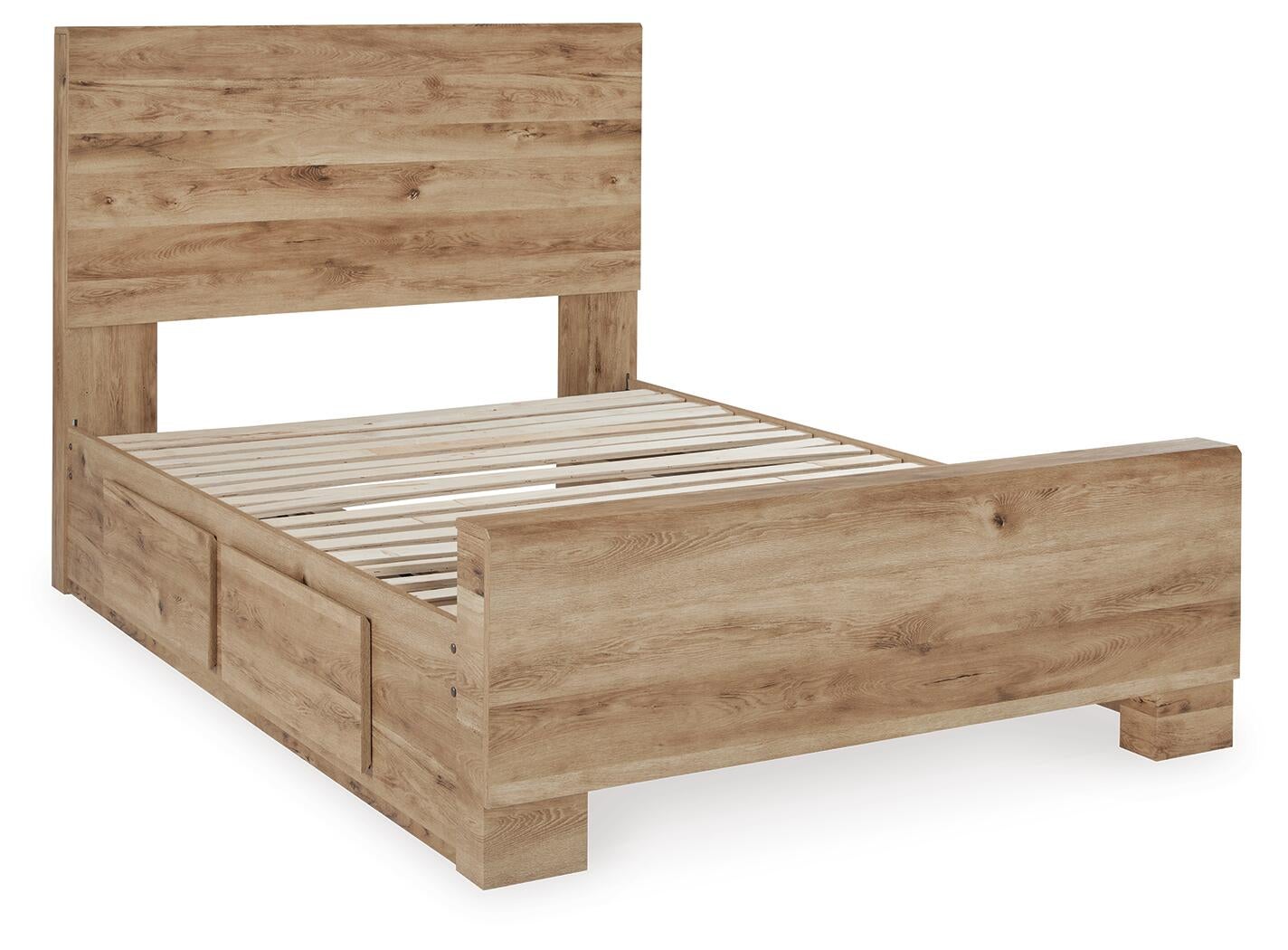 Cama Hyanna de tamaño completo con almacenamiento, tocador con espejo y mesita de noche.