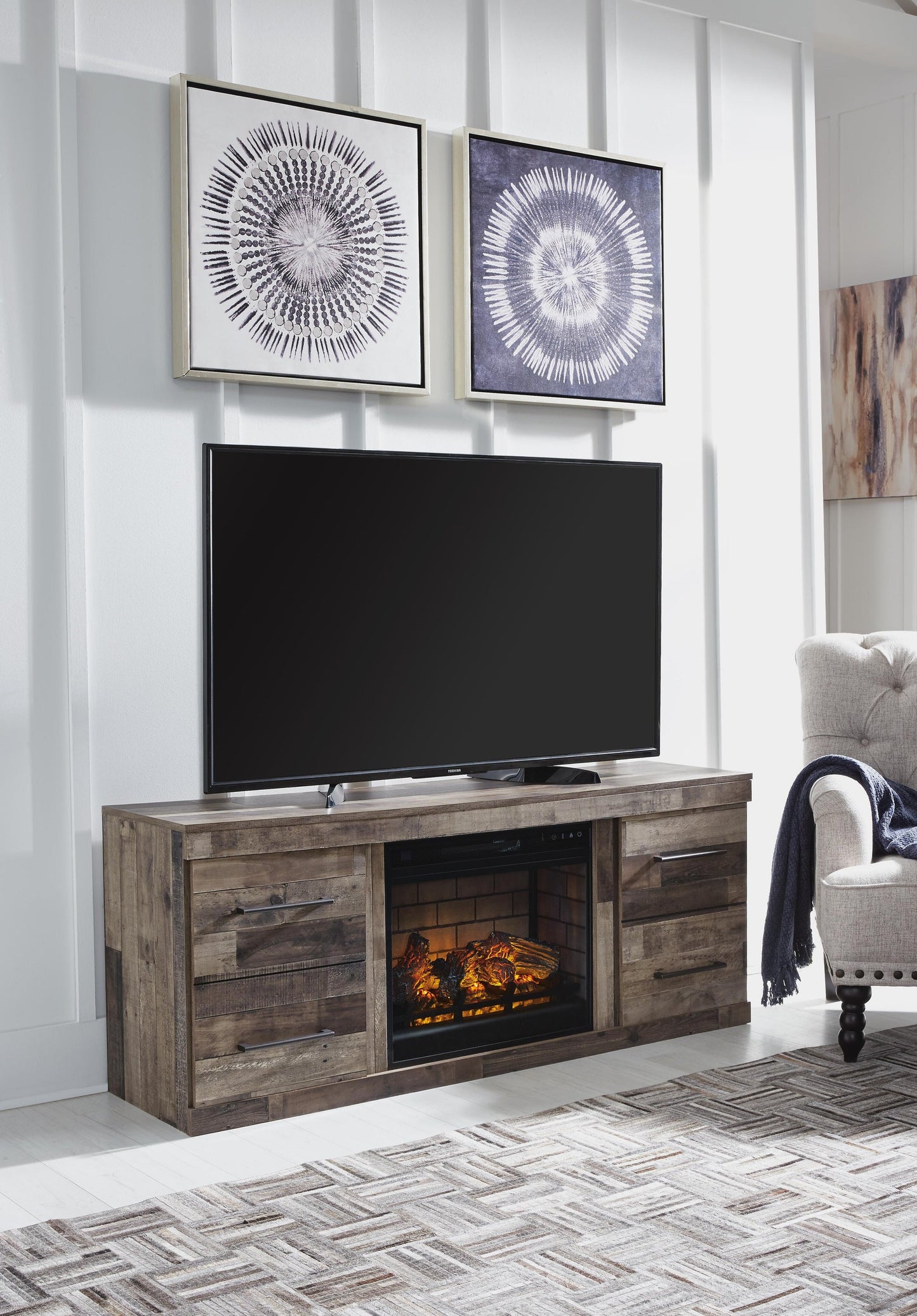 Soporte de TV Derekson con chimenea eléctrica