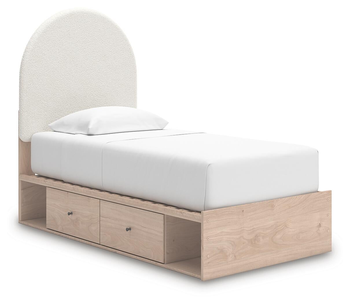 Cama individual tapizada Arloster con almacenamiento