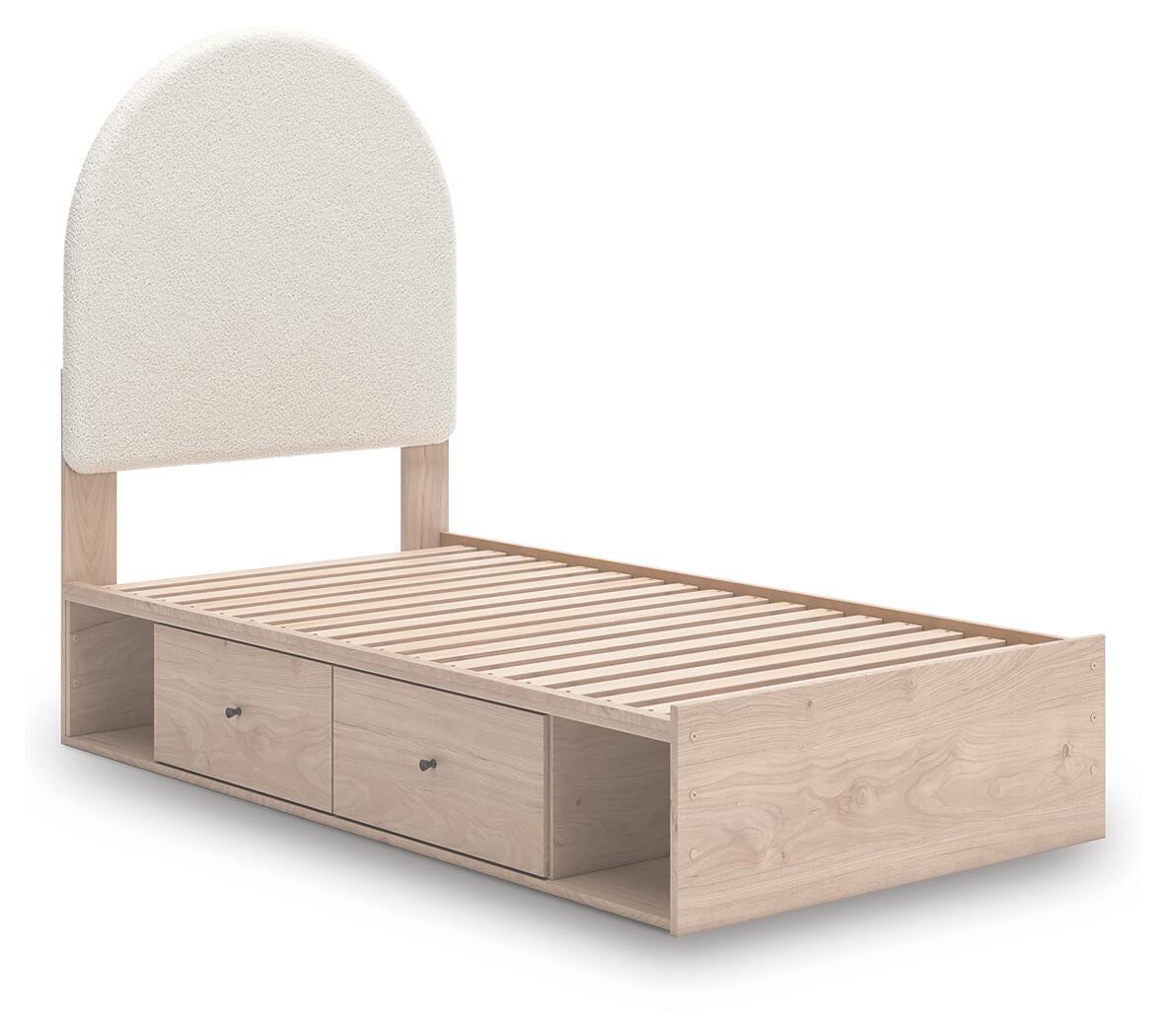 Cama individual tapizada Arloster con almacenamiento