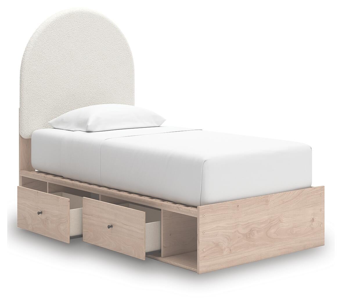 Cama individual tapizada Arloster con almacenamiento