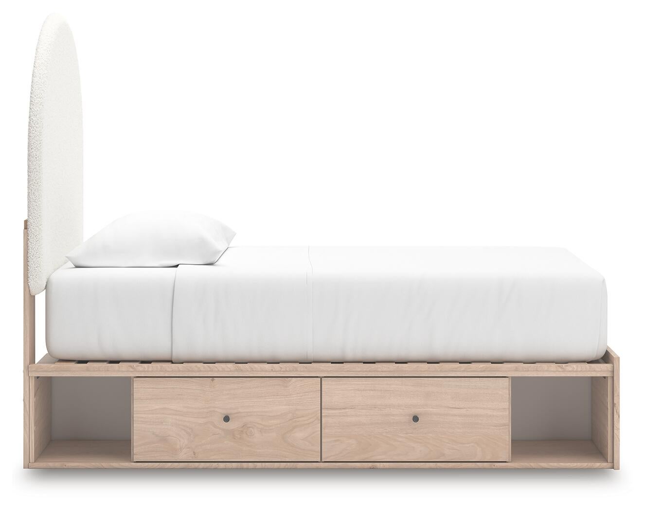 Cama individual tapizada Arloster con almacenamiento