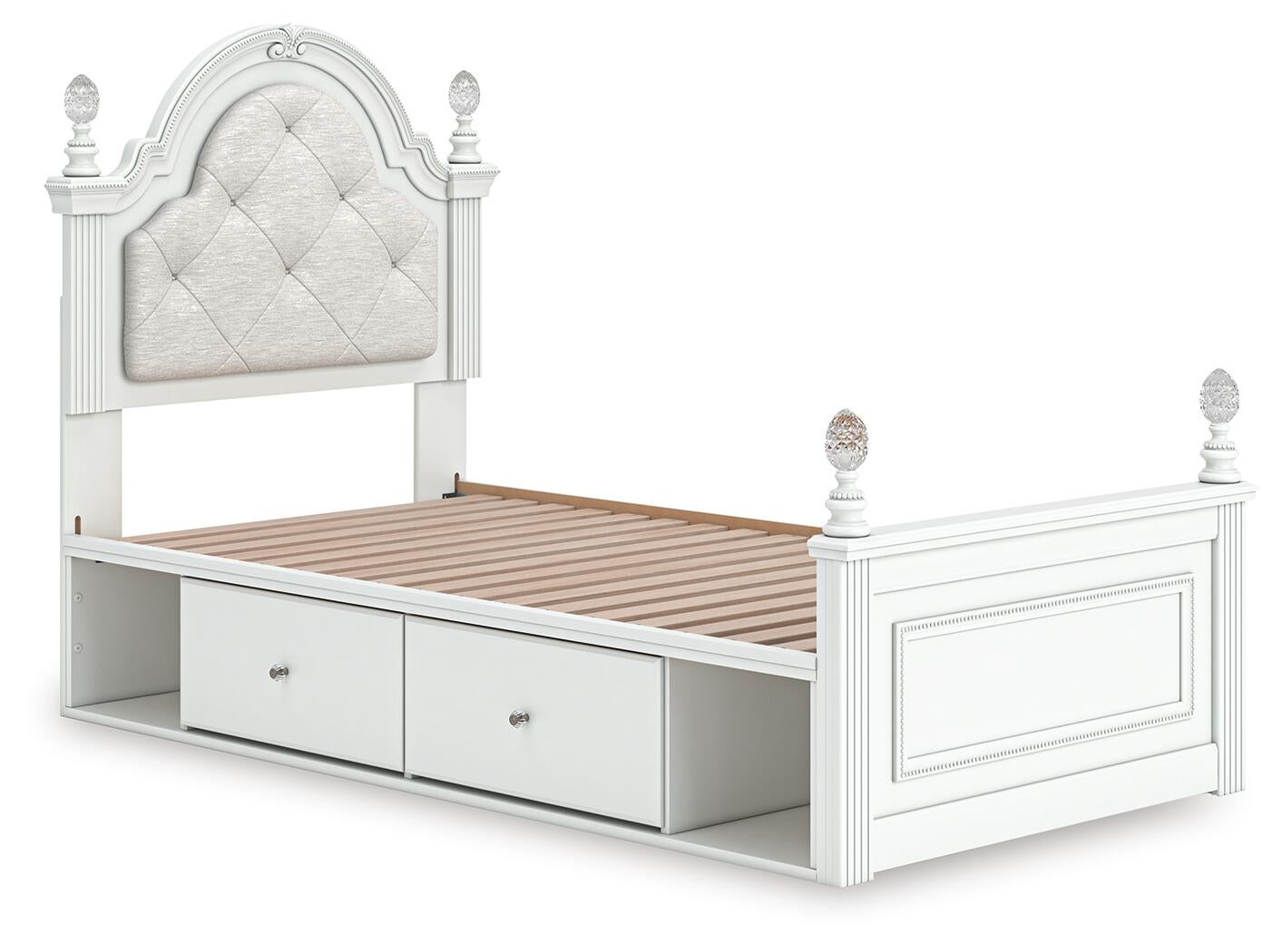 Cama doble tapizada con almacenamiento Kozlani