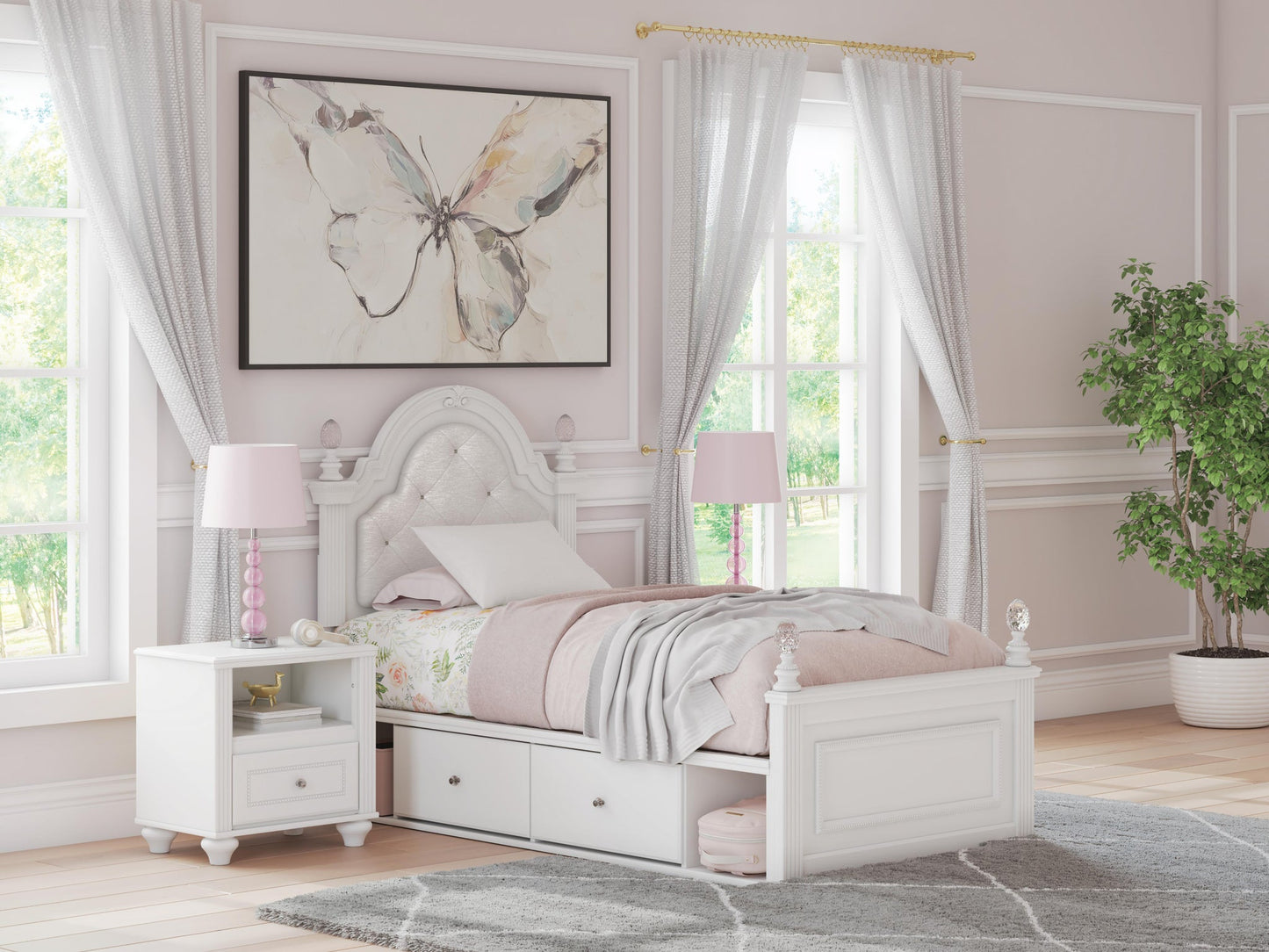 Cama doble tapizada con almacenamiento Kozlani